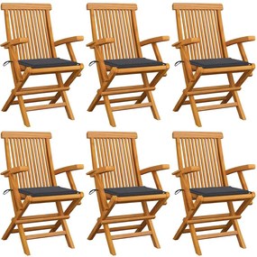 vidaXL Scaune de grădină cu perne antracit, 6 buc., lemn masiv de tec