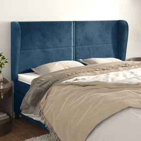 vidaXL Tăblie pat cu urechi albastru închis 183x23x118/128 cm catifea