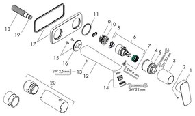 Baterie pentru lavoar Hansgrohe, Logis, cu montaj pe perete, parte vizibila, crom