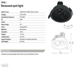 Corp incastrabil cu 2 mini spoturi LED mobile Trimless negru