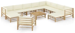 3058225 vidaXL Set mobilier de grădină cu perne alb crem, 12 piese, bambus
