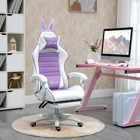 Vinsetto Scaun Gaming cu Urechi de Iepuraș, Suport pentru Picioare, Perne, Reglabil și Reclinabil, Mov | Aosom Romania