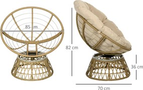 Outsunny Fotoliu din coș Fotoliu din ratan Scaun outdoor, stil boho, rezistent la intemperii, 85 cm x 70 cm x 82 cm, Crem + Natural | Aosom Romania