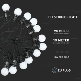 Lanț LED de exterior STRING 10m 20xLED/0,5W/230V IP44 6000K
