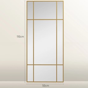 HOMCOM Oglindă de Perete Dreptunghiulară, Oglindă Tip Fereastră cu Cadru Metalic, Oglindă Decorativă Suspendată, 110x2x50 cm, Auriu | Aosom Romania