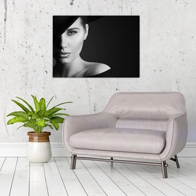 Tablou pe sticlă - Portretul femeii cu pălărie (70x50 cm)