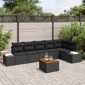 vidaXL Set de canapele de grădină în 7 piese cu perne, negre, din rattan poliesteric și acacia.