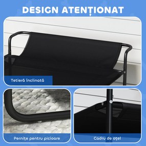 PawHut Pat Ridicat pentru Câini, Pat de Camping pentru Câini și Pisici cu Tetieră, Material Texteline Respirabil, pentru Interior și Exterior, 106 x 81 x 33 cm, Negru | Aosom Romania