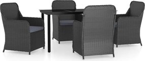 vidaXL Set masă pentru grădină, 5 piese, cu perne, negru
