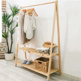 Suport pentru umerase,pantofar,2 rafturi si din lemn masif,148 cm