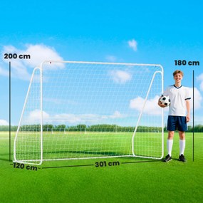 HOMCOM Poartă de Fotbal pentru Grădină și Parc cu 6 Pari în formă de U, din PE și Metal Eposidic, 301x120x200 cm, Alb | Aosom Romania