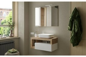 Set dulap baza suspendat si lavoar LC Mobili Italia Hamburg 92 cm finisaj alb/maro lemn