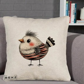 Perna Decorativa Pui Expresiv Dungi Negru-Rosu, 40x40 cm, Bej Canapea, Husa Detasabila, Perna Inclusa, BEKZ®