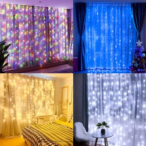 Instalatie de Craciun, perdea luminoasa 3 x 6 metri, fir gros, pentru fatade, diverse culori