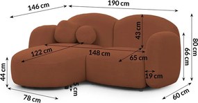 Colțar teracotă cu tapițerie din țesătură bouclé (cu colț pe partea stângă/cu șezlong) Orbit – Ropez