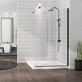 Paravan de dus tip Walk-in Fluminia Foxy Black 80x200 cm profil negru mat Easy Clean