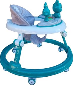 Premergator reglabil in 6 trepte de inaltime NOVOKIDS™ Happy Kitty, Cu melodii, Pliabil, Max 20 kg, Roti silentioase, Model Pisicuta, Verde Turquoise
