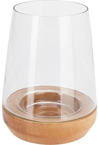 Sfeșnic pentru lumânări de ceai Modern, 19,5 x 15cm, lemn de mango, sticlă