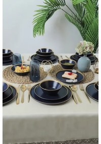 Set de veselă, 24 de piese, albastru/auriu/ceramică