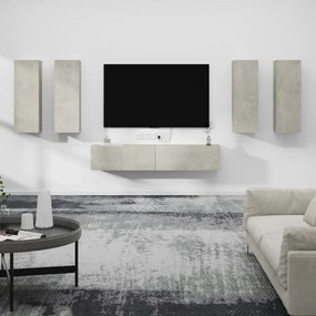 Set dulap TV, 6 piese, gri beton, lemn prelucrat 6, Gri beton, 30.5 x 30 x 90 cm