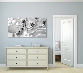 Tablou orhidee pe fundal abstract alb-negru