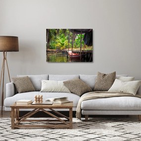 Tablou pe sticlă - Nava din lemn în canal , Thailand (70x50 cm)