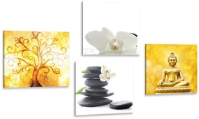 Set tablouri Feng Shui în design alb-galben