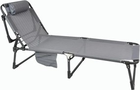 Șezlong pliabil cu pernă, gri, 189 x 63 x 34 cm
