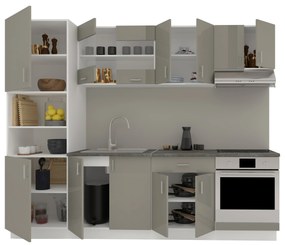 Set Bucatarie Karo V20, Gri Lucios/Alb, MDF, Blat Thermo 28 mm, L 260 cm