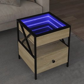 847718 vidaXL Măsuță de cafea cu LED infinity, stejar sonoma, 40x40x51 cm