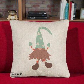Perna Decorativa Pitic Gnom Nordic cu Cadou Menta, 40x40 cm, Bej Canapea, Husa Detasabila, Perna Inclusa, BEKZ®