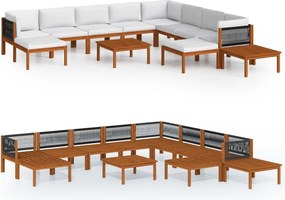 vidaXL Set fotoliu de grădină cu 12 piese, lemn de acacia crem și frânghie