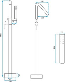 Baterie de podea Rea ARAS Chrome