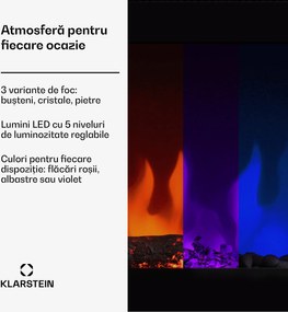 Klarstein Șemineu electric inteligent Galeras Smart, 2 setări de temperatură, 16 - 30°| Iluzia flăcării LED, Opțiune de conectare IOT