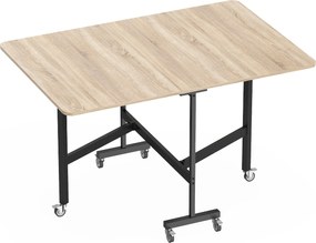 HOMCOM Masă Pliabilă pentru Dining, Masă de Bucătărie Extensibilă cu Roți și Frâne, pentru 4-6 Persoane, Birou Rabatabil cu Structură din Oțel, pentru Living, 120x80x73 cm, Stejar | Aosom Romania