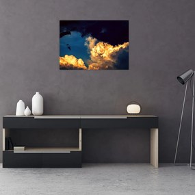 Tablou pe sticlă cu parașutiști în ceruri (70x50 cm)