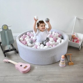 Piscina uscata cu 200 de bile (Alb, Gri, Roz Pastel) MeowBaby  , 90x30 cm, Gri Deschis