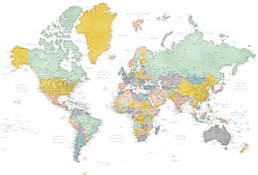 Harta Detailed world map in mid-century colors, Patti, Blursbyai