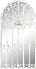 Oglindă de perete din metal alb antichizat în formă de fereastră arcuită, 55×3×103,5 cm, „Ventana"
