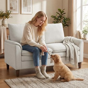 HOMCOM Canapea 2 locuri 146 cm, canapea chenille cu căptușeală în două straturi, pernă cu arcuri, șezut adânc, spătar înalt, alb crem | Aosom Romania