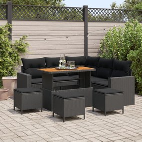 vidaXL Set de canapea de grădină pentru 8 persoane, cu perne, din rattan negru și lemn de acacia.