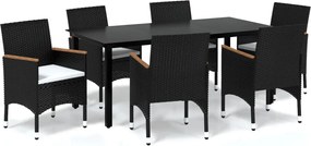 vidaXL Set mobilier de grădină cu perne, 7 piese, negru, poliratan