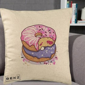 Perna Decorativa Donuts Roz si Mov, 40x40 cm, Bej, Husa Detasabila, Perna Inclusa, BEKZ®