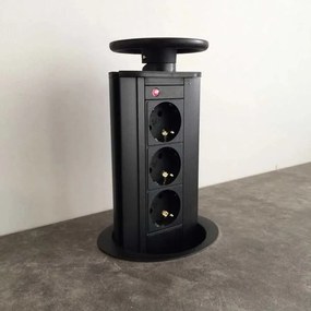 Priza incastrabila rotunda , 3 prize schuko, cablu 1.5 m, neagra, GTV