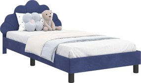 vidaXL Cadru de pat pentru copii cu spătar Albastru Poliție Catifea