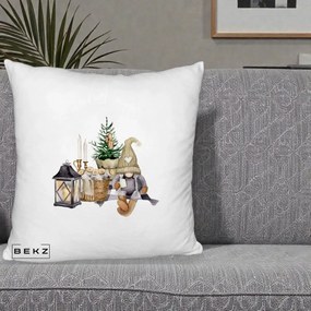 Perna Decorativa Gnom Scandinav cu Felinar, 40x40 cm, Alb Pufos, Husa Detasabila, Perna Inclusa, BEKZ®