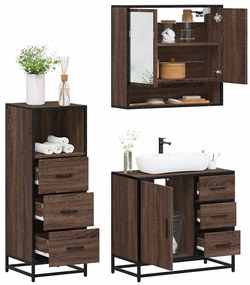 vidaXL Set mobilier de baie, 3 piese, stejar maro, lemn prelucrat