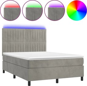 vidaXL Pat continental cu saltea și LED gri deschis 140x190 cm catifea