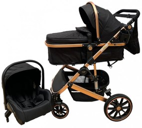 Carucior 3 in 1 cu scoica auto, transformabil, reversibil, cu roti cauciuc, 0-36 luni - CPC-37-negru