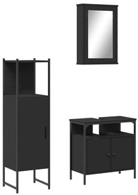 3214815 vidaXL Set mobilier de baie, 3 piese, negru, lemn compozit